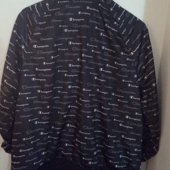 Champion Black Printed Logo Long Sleeve Cuffed Wrist Zippered Track Jacket 2XL - Picture 5 of 15